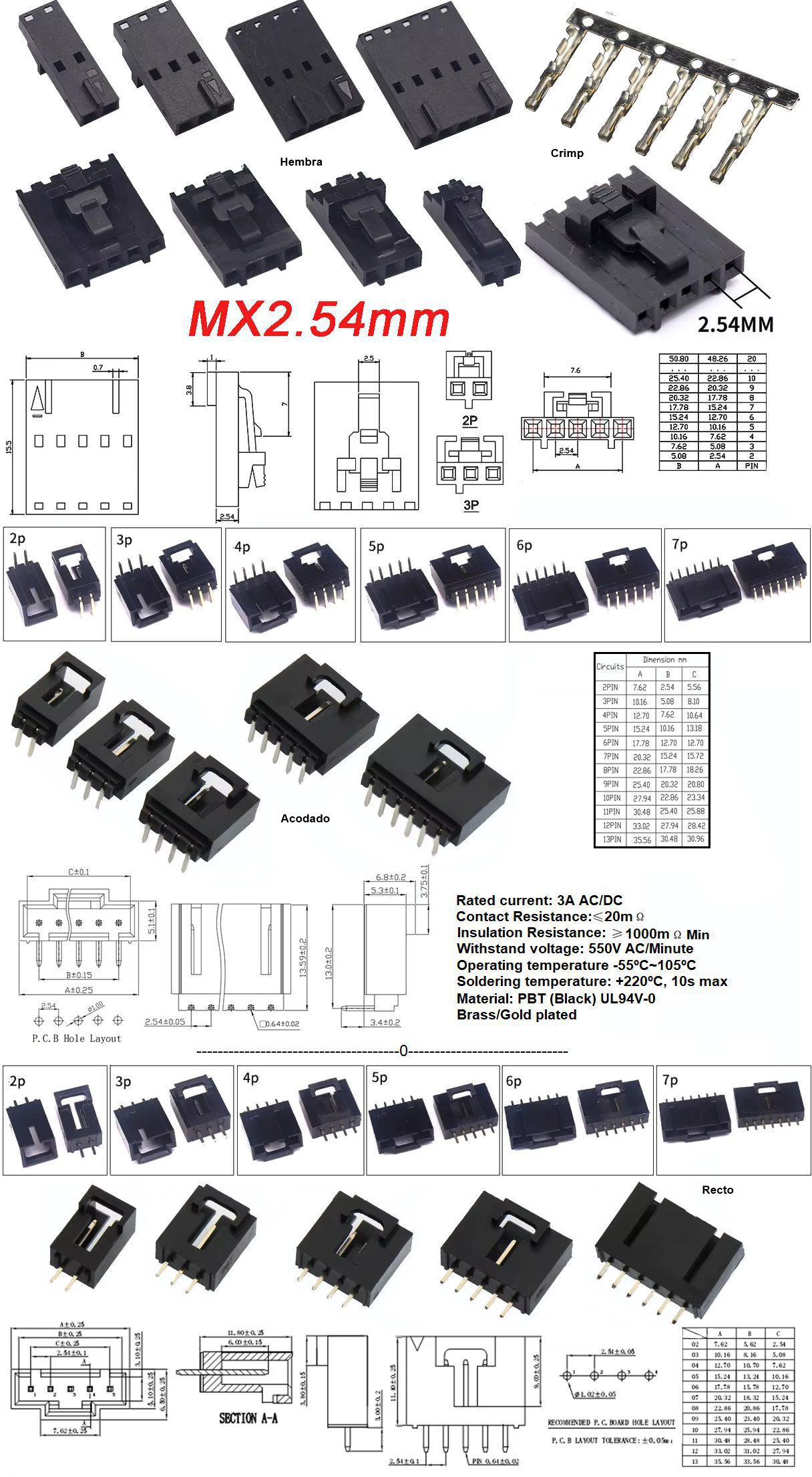 Conectores MX2.54 TJC8 Dupont